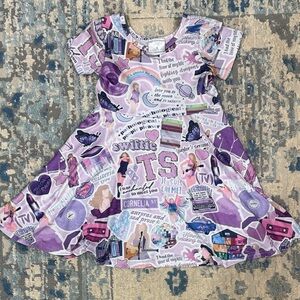 Girls' Purple Graphic Short-Sleeve Twirl Dress